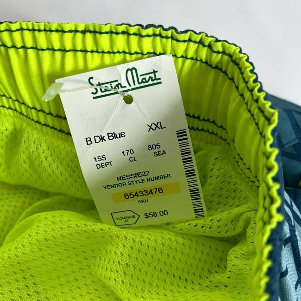 Nike Men’s 2X Size XXL Blue Yellow Lined Baggies Swim Shorts Beach Surf Wear